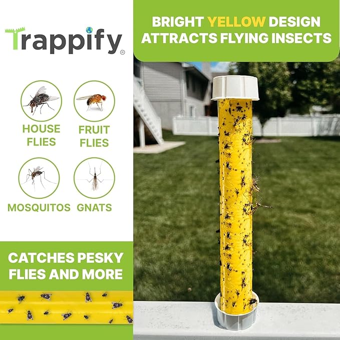 Trappify Hanging Fly Traps Outdoor: Fruit Flies and Flying Insect Trap for Indoor & Outdoor Use I Disposable Sticky Fly Trap Indoor House Pest Control (8 Pack)