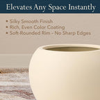 9.7" H x 12" D Premium Globo Fiberstone Round Planter with Drainage Hole, Weather Resistant for Indoor and Outdoor Use, Included 2 Extra Coco Mats (Kilim Beige, 7.8" Pot Opening)