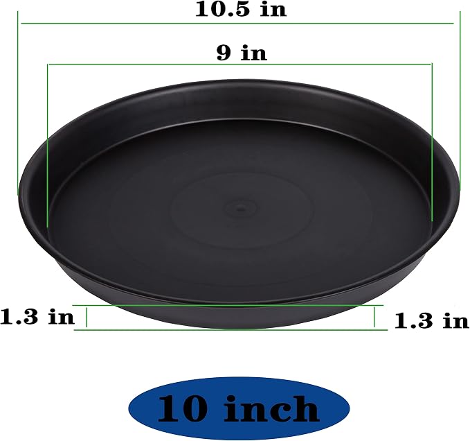 2 Pack of 10 inch Plant Saucer Gray, Heavy Duty Plastic Plant Saucer 10 inch Round, Durable Plant Tray for Pots, Plant Saucers for Indoors, Plant Trays for Planter 9"/10" (10", Black)
