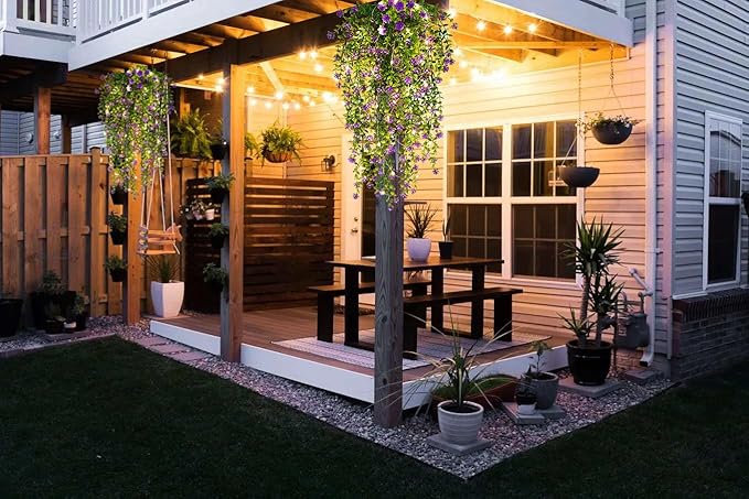 RECUTMS Artificial Hanging Plants Fake Hanging Plant Faux Hanging Plants UV Resistant Plastic Plants for Indoor Outdoor Room Wall Wedding Patio Porch Decor(Purple)