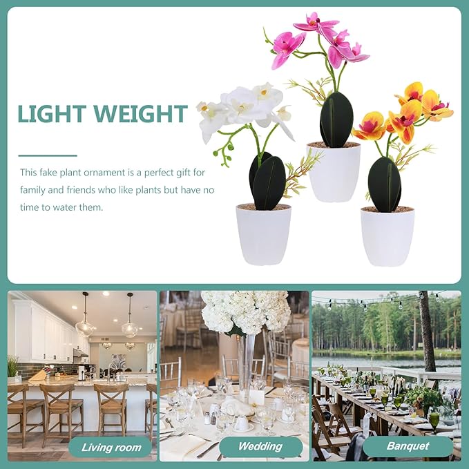 3pcs Faux Phalaenopsis Bonsai Plants with Pot, 3D Printed Touch Artificial Flowers, Decorative Indoor Fake Orchid Ornaments for Living Room Home Décor