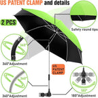 2 PACK Beach Umbrella with Clamp, 360 ° Adjustable Umbrellas for Chair, UPF50+ Umbrella for Beach Chair, Patio Chair, Wheelchair, Camping Chair, Golf Carts (Chair Not Included)