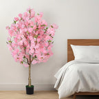 OUSHENG 2 Pack Artificial Cherry Blossom Tree, Fake Plants Indoor Decor, Faux Pink Sakura Flowers for Living Room Home House Entryway Bedroom Office Inside Decorations, 4FT
