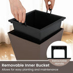 Giantex Square Taper Planter Set of 2, Self-Watering Flower Pots with/Removable Inner Bucket & Drainage Holes, Indoor Outdoor Decorative Plant Container for Porch Balcony (Brown,11.5"x11.5"x22.5")
