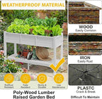 DWVO 48x18x30in Raised Garden Bed HDPE, Poly Wood Planter Box Stand,Weather-Resistant Planter Box with Legs & Storage Shelf, Elevated Garden Bed for Backyard, Patio, Balcony, White