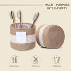 Jute Planter Basket -Sustainable Woven Rope Covers for Decorating Indoor/Outdoor Plants Pots 6.5x6.5x6 Inches Ideal Size for 6" Planter-Multi-Purpose Storage Set of 2 White & Natural Jute
