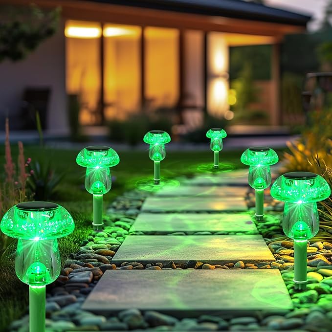Benany Solar Lights Outdoor, St Patricks Day 16 Pack Mushroom Landscape Lights Waterproof, Solar Powered LED Lighting for Garden Yard Path Pathway Lawn Walkway Driveway Backyard Decor (Green)