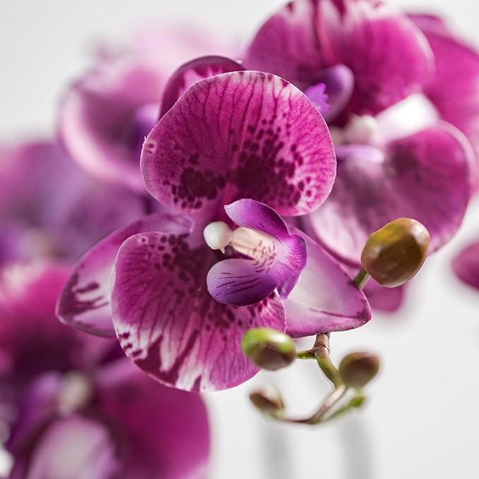 DUYONE 35 Inch Artificial Butterfly Orchid Flowers 4 Pcs Soft Touch Orchid Fake Phalaenopsis Flowers Stem Plants for Wedding Home Decoration (Deep Purple 4pcs)