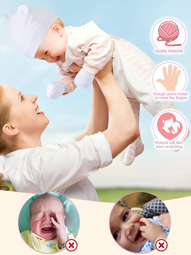 Geyoga 12 Pieces Newborn Hat Mittens Gloves Set Baby Boys Girls Cotton Baby Beanie for 0-12 Months