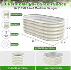 YSEJOMP 17" Tall Outdoor Garden Raised Garden Bed Kits, 4ft X 2ft Oval,0.8MM Thick Metal Raised Planter Bed/Ground Planter Box for Variety of Flowers,Herbs,Vegetables (Cream White, 48X24X16.5 Inches)
