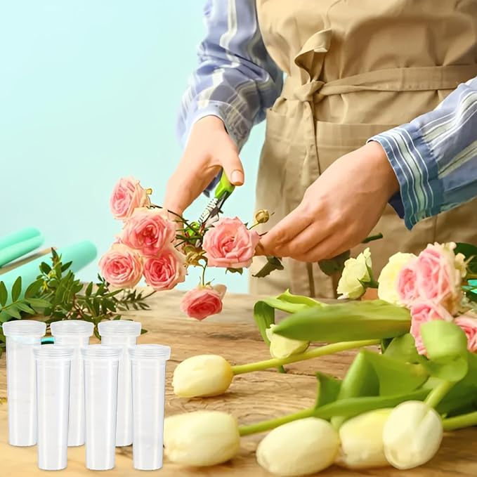 DAJAVE 100 Pack Floral Water Tubes 60 ML 4.3 Inch Plastic Water Tubes for Flowers, Clear Flower Vials with Caps for Fresh Flower Arrangements