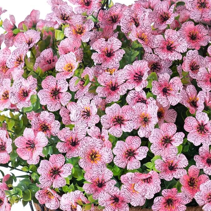 HyeFlora Artificial Fake Hanging Plants Flowers with Basket Outdoor Spring Decor, Faux Silk Pink Daisy in Pot Planter Realistic UV Resistant for Porch Home Indoor Patio Balcony Garden Yard