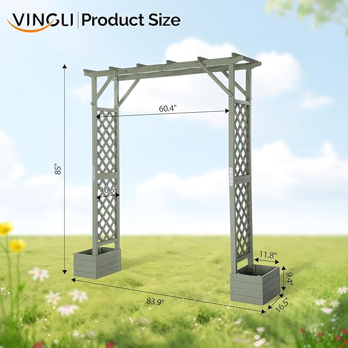 VINGLI Wooden Garden Arbor with Planter, Wedding Arch for Ceremony, Wood Garden Arbour Trellis for Plant Climbing, Pergola for Garden Backyard, Lawn, Outdoor (Olive Green)