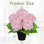 18" Hydrangea Artificial Flowers Plant in Black Plastic Pot, Faux Hydrangeas Plants for Home Office Indoor Outdoor Decor, Realistic Floral Centerpiece for Living Room & Porch Decorations, Pink