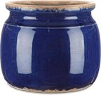 Vintage Large Ceramic Planter Navy Blue Ice Crack Glazed Flower Pot Pure Antique Cottage Flowers Vase Farmhouse Decor for Indoor Plants Succulents Home Kitchen Office