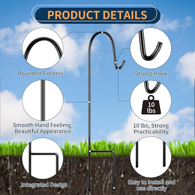 Shimeyao 20 Pcs 18 Inch Small Shepherds Hook for Outdoor Adjustable Bird Feeder Pole Metal Steel Shepard Hooks for Hummingbird Stand Feeder Pole for Garden Plant Lantern Hanging Wedding Decor