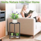 iDavosic.ly 1 Tier Corner Plant Stand Indoor, 16 Inch Tall Vertical Metal Flower Heavy Duty Pot Holder Shelf Outdoor for Patio Porch Living Room, Modern Black