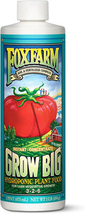 FoxFarm Grow Big Hydroponic Plant Food - 3-2-6 Liquid Plant Fertilizer for Lush Vegetative Growth in Hydroponic Systems - Liquid Concentrate with Earthworm Castings & Micronutrients - 1 Pint