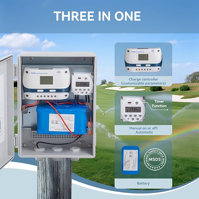 Solar Well Pump Kit with Timing Function, Submersible Pump, Four Solar Panels with Fixed Bracket, Thickened Waterproof Box with Upgraded Controller, Battery, and Timer for Well and Irrigation