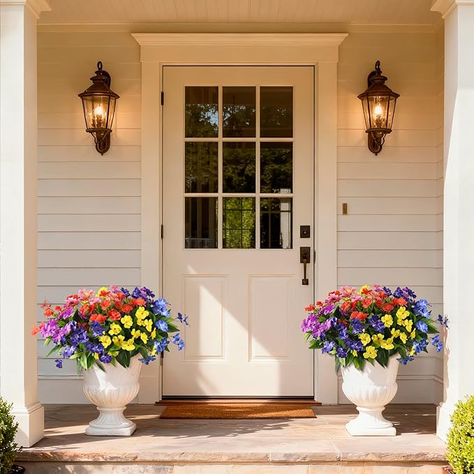 Hommyea Artificial Fake Flowers for Outdoor, 6 Bundles UV Resistant Faux Plants Decoration Silk Flowers No Fade Plastic Flowers for Outside Planters Home Porch Patio Yard Garden Decor