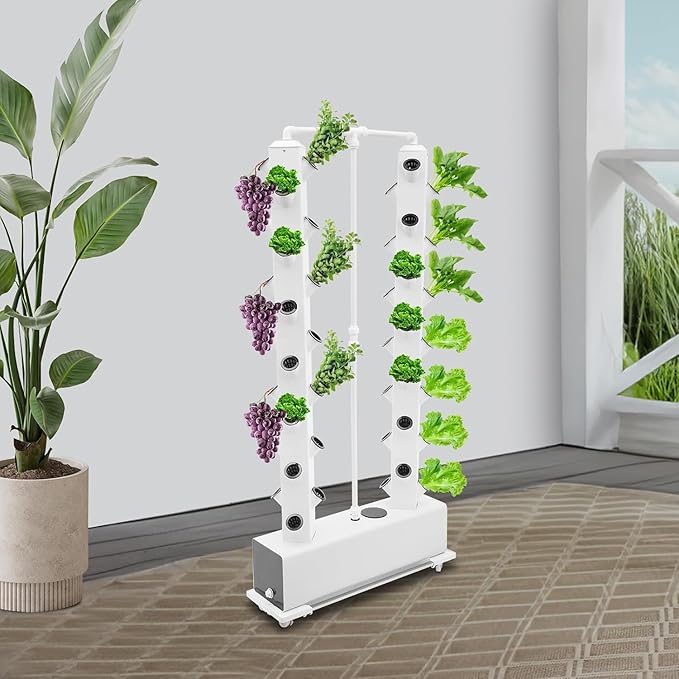 Hydroponic Growing System Kit, 56 Plant Hydroponic Tower Indoor Herb Garden Vertical Planter Germination Kit with Intelligent Water Circulation & Timer Function, Grower Harvest Fresh Herbs Vegetables