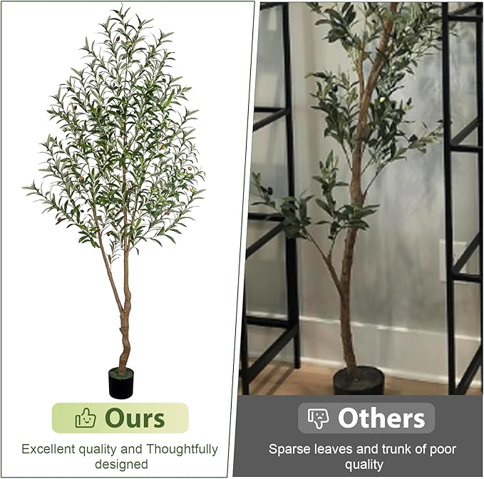 VIVATREES 7FT Olive Tree Artificial Indoor, 84in Tall Faux Olive Tree with Pot, Fake Potted Tree with Fruits for Home Office Decor