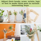 ANPHSIN 4 Pcs 8.6'' Wooden Air Plant Holder - Unique Jointed Mannequin Airplant Stand with Adjustable Poses, Tillandsia Display Container for Home Office Decoration Housewarming Gift