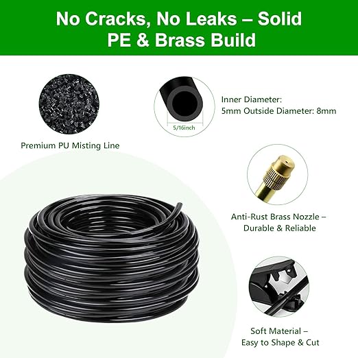 80FT Drip Irrigation System for Garden – Automatic Watering Kit with Solid Brass Metal Connectors, 360° Bendable Tubing &22 Adjustable Nozzles for Greenhouse, Lawn, Yard & Plants