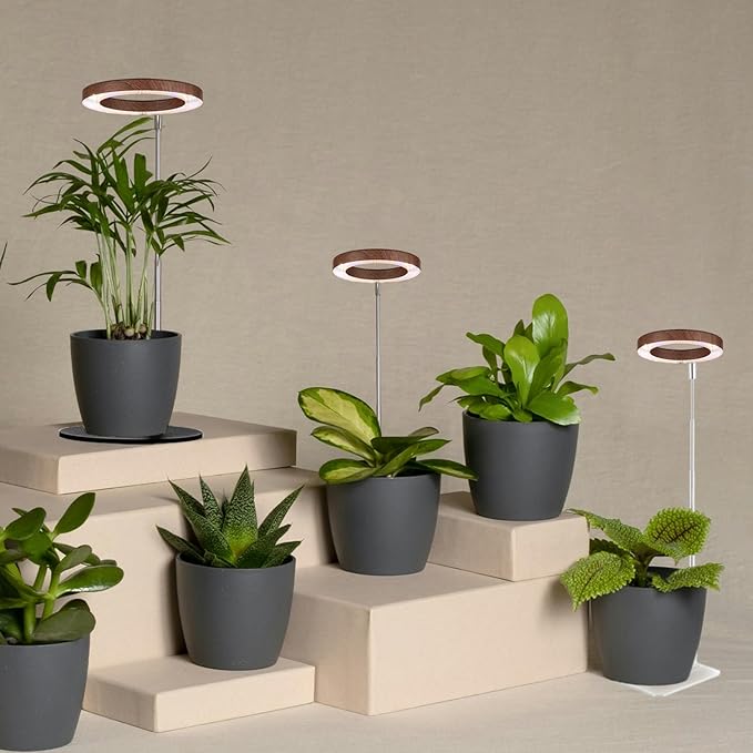 Yadoker 72 LEDs Plant Grow Light for Indoor Plant,Walnut Wood Grain Aluminum LED Grow Light with White Base, Height Adjustable,6.3" Aluminum Housing,Automatic Timer with 8/12/16 Hours,1 Pack