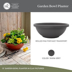The HC Companies Shallow Planter with Drainage - Contemporary Garden Bowl Planter for Flowers, Herbs & More - Round Succulent Planter Pot for Indoors and Outdoors (13" Warm Gray, Pack of 1)