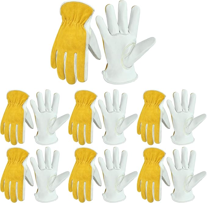HANDLANDY Men Leather Gardening Gloves, Utility Work Gloves for Mechanics, Construction, Driver