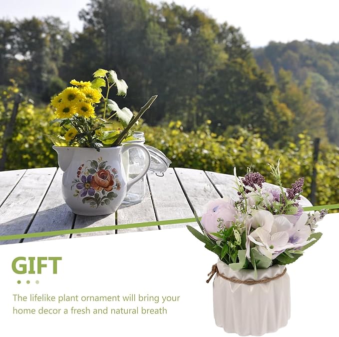 Faux Hydrangea Orchid Potted Plant Simulation Bonsai Decor Purple Small Artificial Flower for Living Room Office Home Decoration