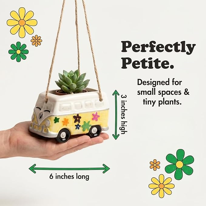 The Bridge Collection Hippy Vehicle Planter Pot (Yellow Bus - Hanging)
