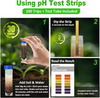 Soil Moisture Meter - Included 200+ Plants Care Guide, 100 pH Test Strips & Sample Tube, Soil Water Tester, Soil Hygrometer Sensor Tool for Garden, Lawn, Farm Plants Care, No Battery Needed