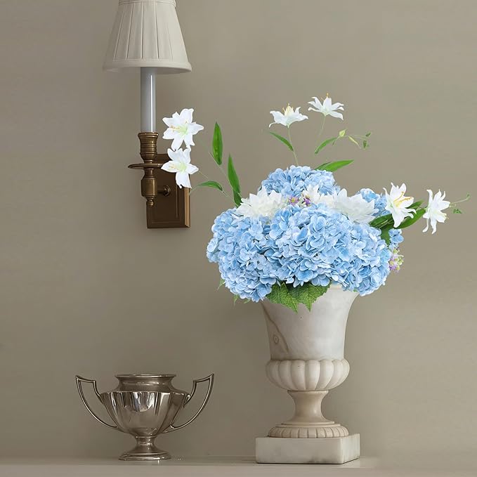 Coferset 4Pcs Baby Blue Hydrangea Artificial Flowers for Outdoors Lifelike Faux Hydrangea Real Touch Fake Flowers Home Wedding Christmas Office Party Living Room Decoration,22inch