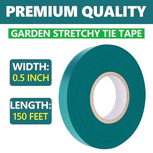 Easytle Stretch Tie Tape Roll, 1/2" 150ft Garden Tie Tape, Thick Sturdy Plant Ribbon Garden Green Vinyl Stake Gardening Tools for Indoor Outdoor Patio Plant Use (10 Pack)