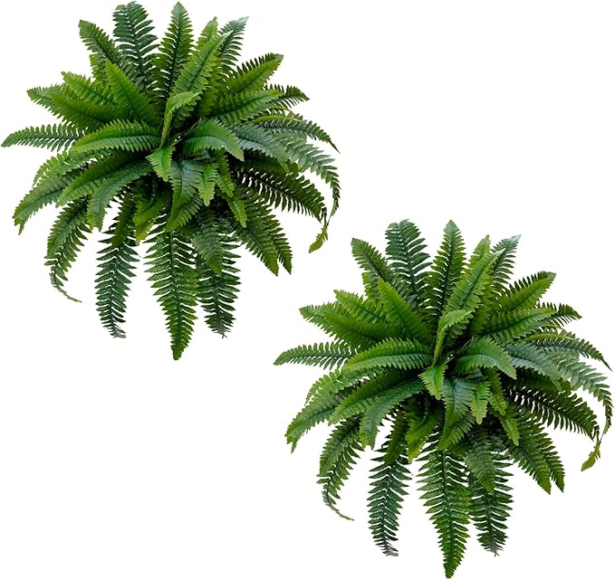 Senjie Artificial Boston Fern 2 Set Large 55 Branches Fake Ferns for Outdoors 34Inch Faux Plant for Home Living Room Office Decor