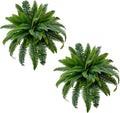 Senjie Artificial Boston Fern 2 Set Large 55 Branches Fake Ferns for Outdoors 34Inch Faux Plant for Home Living Room Office Decor