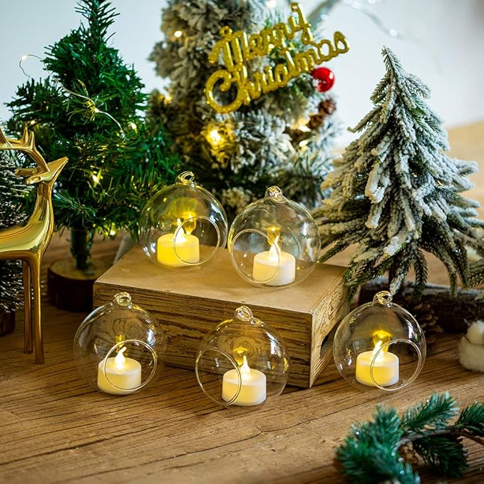 12 Pcs 3.15"/ 8cm Hanging Glass Tealight Holder Globe Plant Terrariums Glass Orbs Air Plants Tea Light Candle Holders Home Decor Indoor Outdoor Garden DIY Gifts (9 Pcs + 3 Pcs)