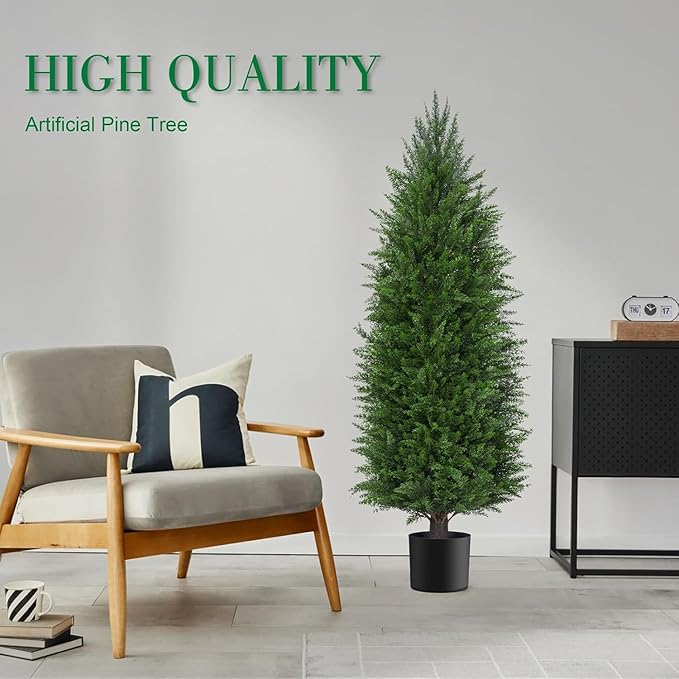 AOKIIE 6FT Artificial Topiary Cedar Plants Outdoor, Faux Pine Trees UV Resistant and Potted, 72 Inch Tall Fake Shrubs Evergreen for Front Porch Decor Set of 2