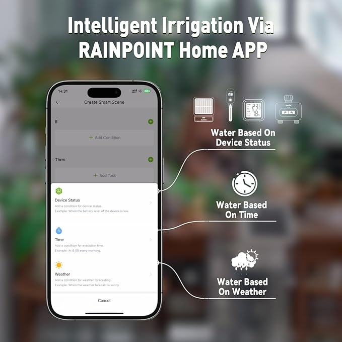 RAINPOINT WiFi Solar Auto Watering System with Two Smart Digital Soil Sensors for House Potted Plants