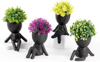 Zerzsy 4 Pack Cute Small Fake Plants with Creative Human Shaped Pots, Fake Plants Artificial Greenery Potted for Home Decor Indoor Shelf Desk Tabletop (Black)