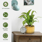 9" Artificial Dracaena Plant with Textured Leaves Golden Ceramic Pot Realistic Faux Greenery Fake Potted Plant Indoor Outdoor Home Decor for Living Room Office Garden Table Centerpiece