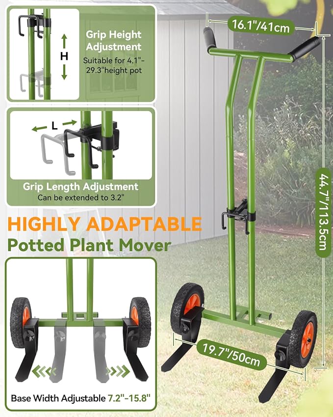 Plant Caddy with Wheels, Heavy Duty Plant Dolly, 200LBS Garden Pot Mover for 5"-16" Planters, Adjustable Arm with Suction Cups & Strap, Upgraded Handle, Indoor Outdoor