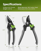 Pruning Shears for Gardening,8.5" SK5 Garden Shears Cuts 10000+ Times Staying Sharp, Garden Scissors with One-handed Unlocking&Adjustable Handle, Garden Clippers Gardening Tools for Men Women