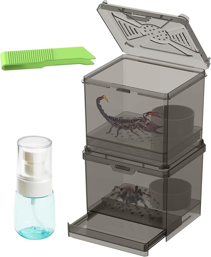 Spider Habitat Kit - Ready-to-Use Box for Small Insects,Dubia Roach, Cockroaches, Crickets, Scorpions, Centipedes, Mantises & Snails 3.74''x3.15''x3.35''(No Assembly Needed)