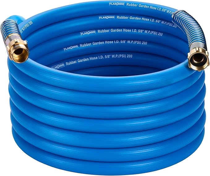 5/8 IN. × 50FT. Heavy Duty Rubber Garden Hose, High Flow 5/8" I.D. Brass Fitting No Memory Durable Heavy Duty Water Hose for Watering, Irrigation, Water Transfer Pump