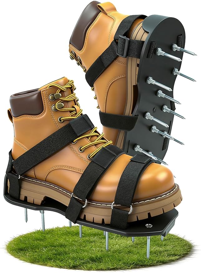 Lawn Aerator Shoes for Lawn, Soil Yard Aerator Tool with Hook & Loop Straps for Effectively Aerating, One Size Fits All Free-Installation Lawn Shoes for Yard Garden Patio Grass