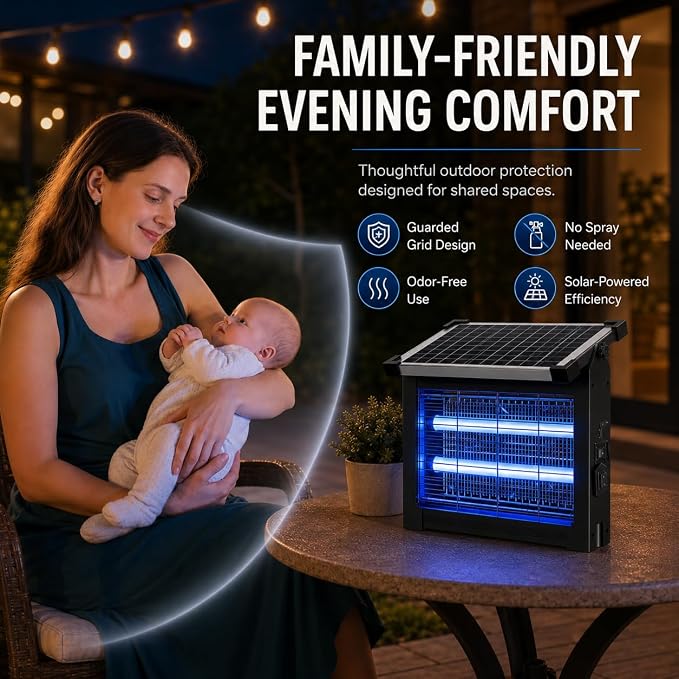 Solar Bug Zapper Outdoor Waterproof, 4500V Cordless Mosquito Zapper | USB-C rechargeable, solar powered with auto light sensor, hanging or stake use for patio, garden, backyard, camping, garage