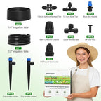 2026 Upgrade 230FT Quick-Connect Drip Irrigation System Kit with 1/4” & 1/2” Fast-Lock Tubing, Adjustable Emitters & Sprinklers for Garden & Greenhouse